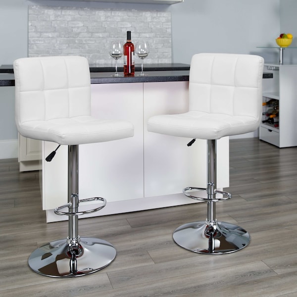 Flash Furniture White Quilted Vinyl Barstool, PK2 - 2-DS-810-MOD-WH-GG