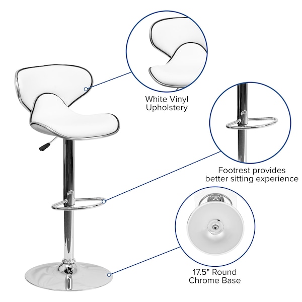 Flash Furniture White Vinyl Barstool, PK2 - 2-DS-815-WH-GG