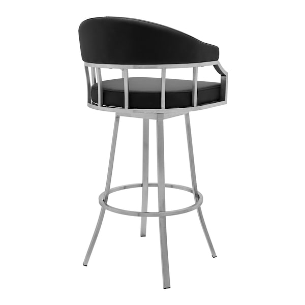 Armen Living Palmdale Swivel Modern Black Faux Leather 26" Barstool in Brushed Stainless Steel Finish - 721535752201