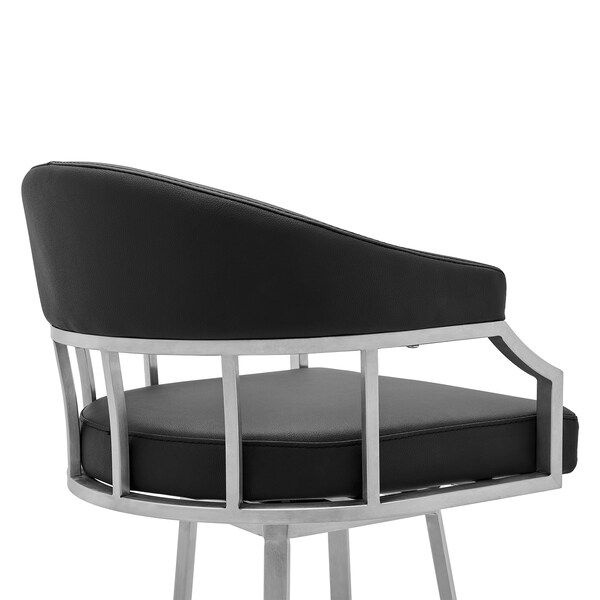 Armen Living Palmdale Swivel Modern Black Faux Leather 26" Barstool in Brushed Stainless Steel Finish - 721535752201
