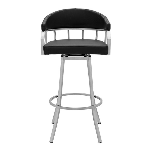Armen Living Palmdale Swivel Modern Black Faux Leather 26" Barstool in Brushed Stainless Steel Finish - 721535752201