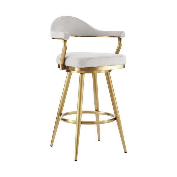 Armen Living Justin 30in Swivel Bar Stool with Gold Brushed Stainless Steel and Silver Fabric - LCJTBABGLSI30