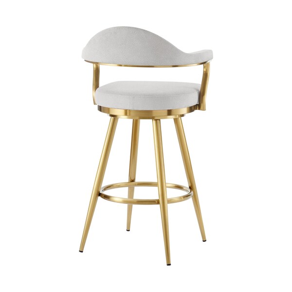 Armen Living Justin 30in Swivel Bar Stool with Gold Brushed Stainless Steel and Silver Fabric - LCJTBABGLSI30