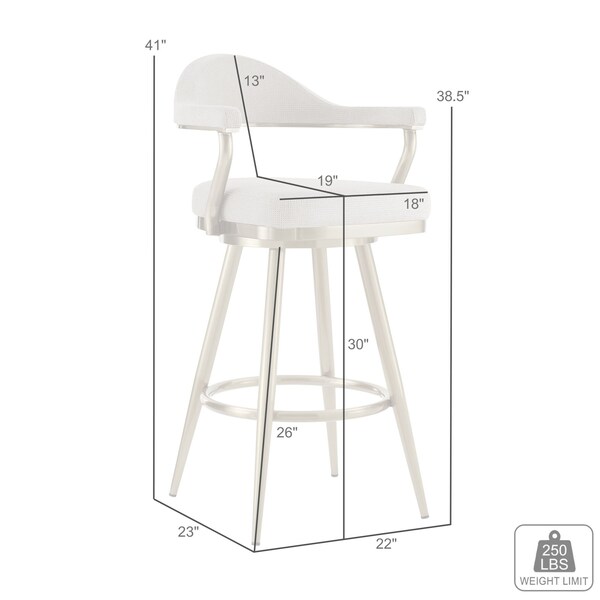 Armen Living Justin 30in Swivel Bar Stool with Gold Brushed Stainless Steel and Silver Fabric - LCJTBABGLSI30