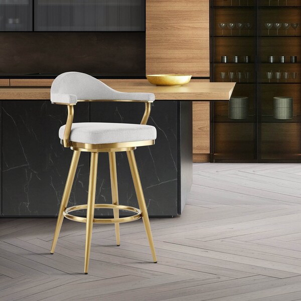Armen Living Justin 30in Swivel Bar Stool with Gold Brushed Stainless Steel and Silver Fabric - LCJTBABGLSI30