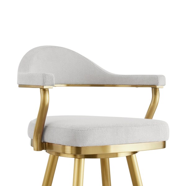Armen Living Justin 30in Swivel Bar Stool with Gold Brushed Stainless Steel and Silver Fabric - LCJTBABGLSI30