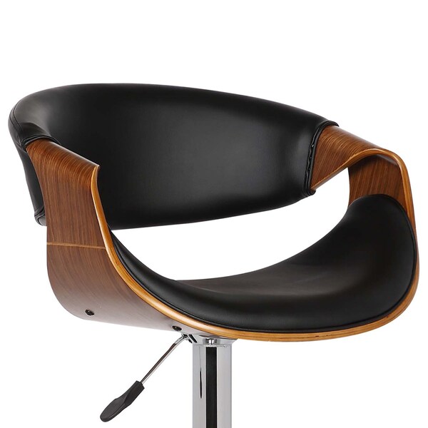 Armen Living Butterfly Adjustable Height Swivel Black Faux Leather and Walnut Wood Bar Stool with Chrome Base - LCBUBAWABL