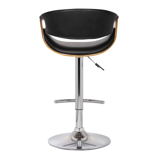 Armen Living Butterfly Adjustable Height Swivel Black Faux Leather and Walnut Wood Bar Stool with Chrome Base - LCBUBAWABL