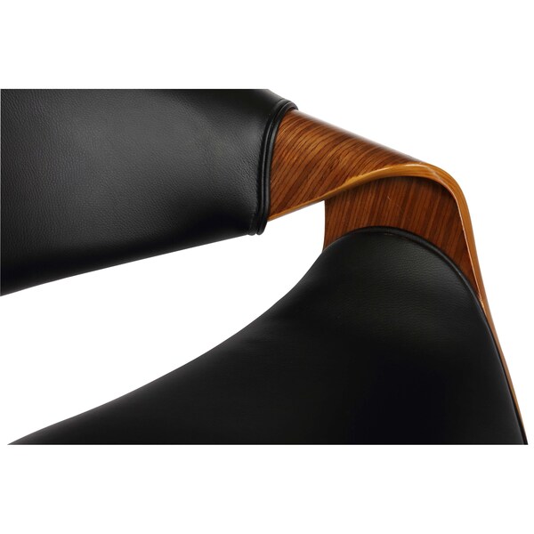 Armen Living Butterfly Adjustable Height Swivel Black Faux Leather and Walnut Wood Bar Stool with Chrome Base - LCBUBAWABL