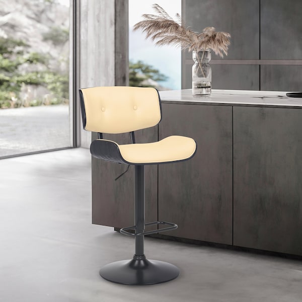 Armen Living Brooklyn Adjustable Swivel Cream Faux Leather and Black Wood Bar Stool with Black Base - LCBRBABLCR
