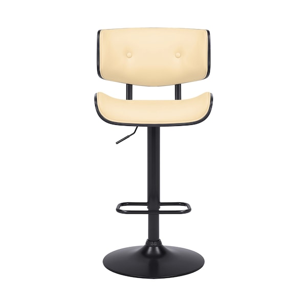 Armen Living Brooklyn Adjustable Swivel Cream Faux Leather and Black Wood Bar Stool with Black Base - LCBRBABLCR