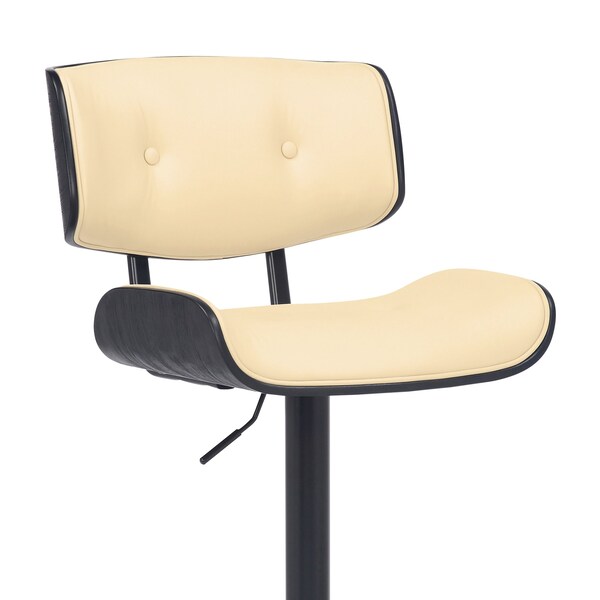 Armen Living Brooklyn Adjustable Swivel Cream Faux Leather and Black Wood Bar Stool with Black Base - LCBRBABLCR