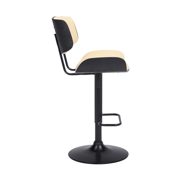 Armen Living Brooklyn Adjustable Swivel Cream Faux Leather and Black Wood Bar Stool with Black Base - LCBRBABLCR