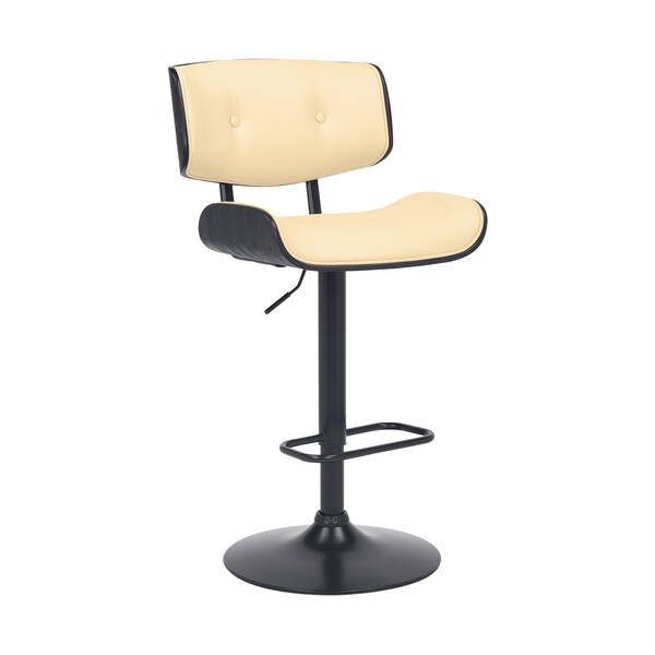 Armen Living Brooklyn Adjustable Swivel Cream Faux Leather and Black Wood Bar Stool with Black Base - LCBRBABLCR
