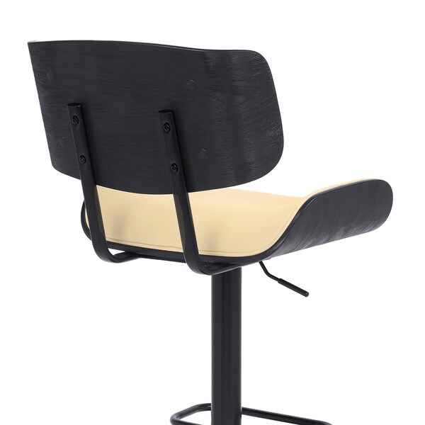 Armen Living Brooklyn Adjustable Swivel Cream Faux Leather and Black Wood Bar Stool with Black Base - LCBRBABLCR