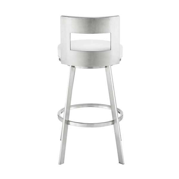 Armen Living Lynof Swivel Bar Stool in Brushed Stainless Steel with White Faux Leather - 840254335547