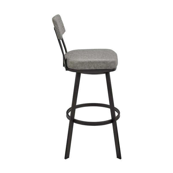 Armen Living Jinab Swivel Bar Stool in Black Metal with Gray Faux Leather - 840254335233