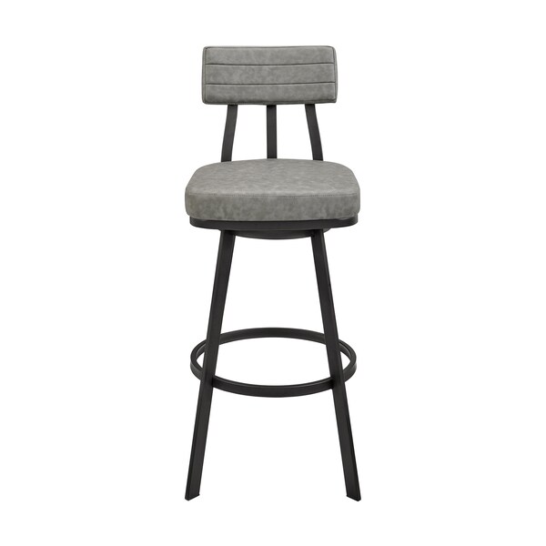 Armen Living Jinab Swivel Bar Stool in Black Metal with Gray Faux Leather - 840254335233