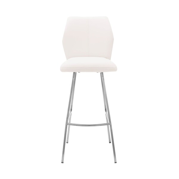 Armen Living Tandy White Faux Leather and Brushed Stainless Steel 30" Bar Stool - LCTNBABSWH30