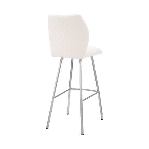 Armen Living Tandy White Faux Leather and Brushed Stainless Steel 30" Bar Stool - LCTNBABSWH30