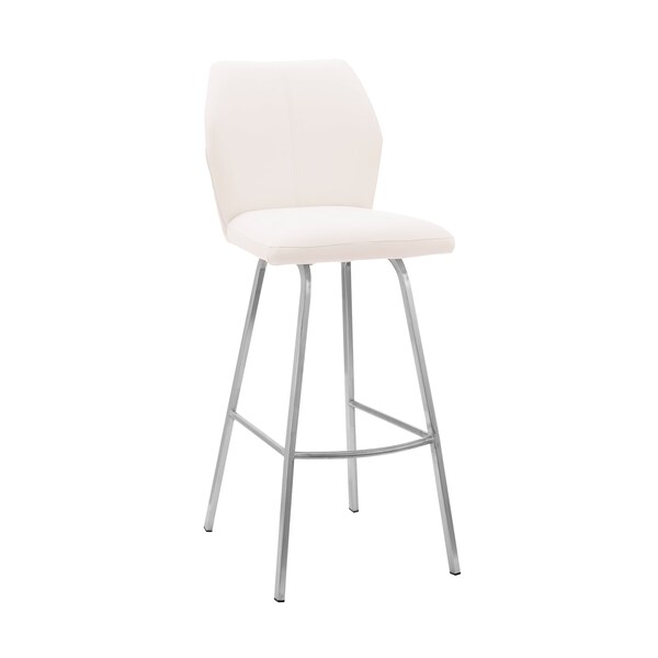 Armen Living Tandy White Faux Leather and Brushed Stainless Steel 30" Bar Stool - LCTNBABSWH30