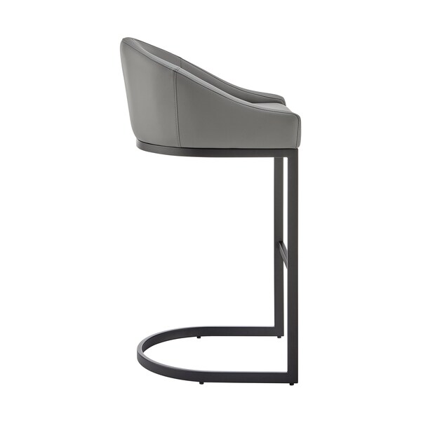 Armen Living Atherik Bar Stool in Black Metal with Gray Faux Leather - 840254335820