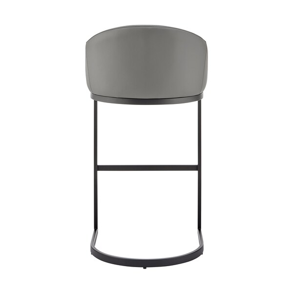 Armen Living Atherik Bar Stool in Black Metal with Gray Faux Leather - 840254335820