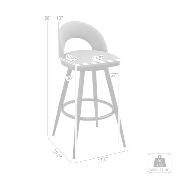 Armen Living Lottech Swivel Bar Stool in Brushed Stainless Steel with Gray Faux Leather - 840254335417