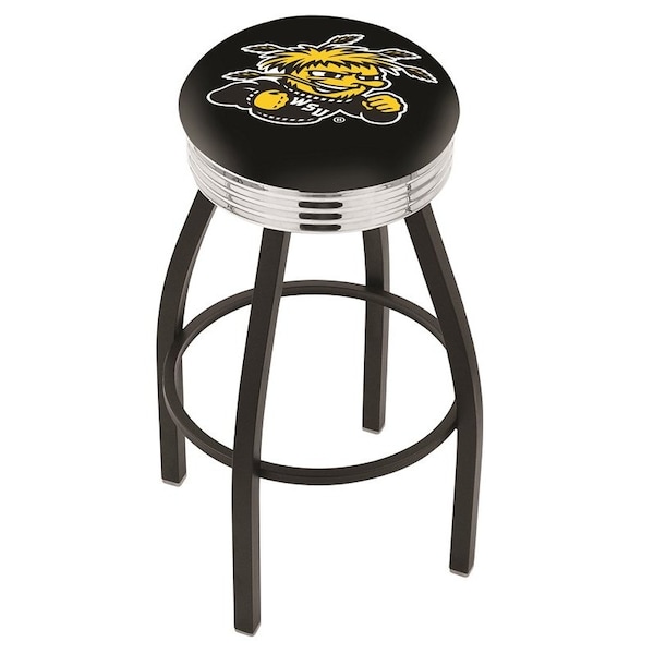 Holland Bar Stool Co 25" Blk Wrinkle Wichita State Swivel Bar Stool, Chrome Ring - L8B3C25WICHST