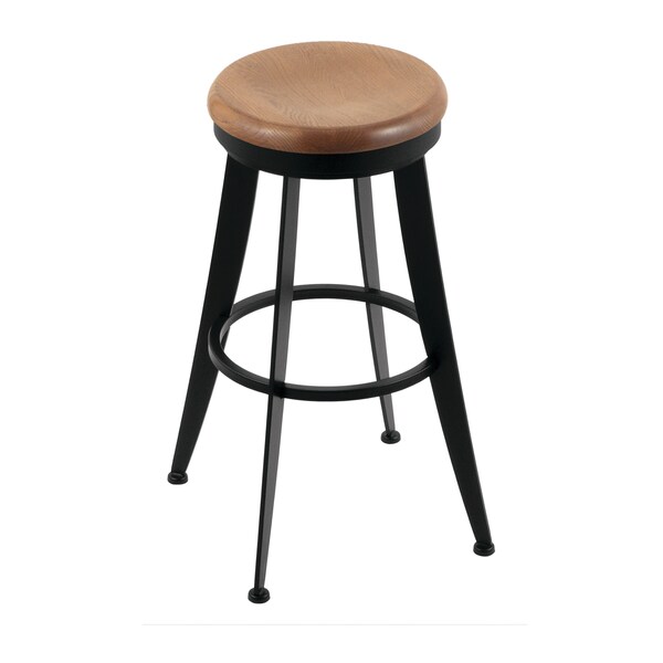 Holland Bar Stool Co Laser 30" Swivel Bar Stool, Black Wrinkle, Med Oak Seat - 90030BWMEDOAK
