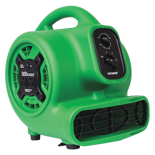 Xpower Mini Mighty Air Mover W/ Power Outlets and 3 hr Timer, 1/4 HP, 925 CFM, 2.3 Amps, 4 Positions, 3 Speeds, Green - P-230AT GREEN