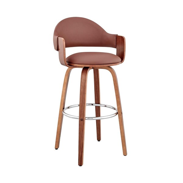 Seatsolutions 26 in. Daxton Brown Faux Leather & Walnut Wood Bar Stool - SE2522362