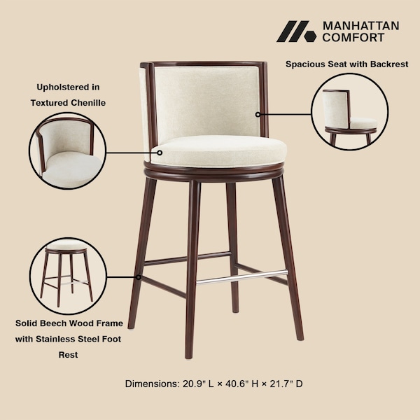 Manhattan Comfort Evalyn Barstool in Cream - Set of 2 - 2-BS024-CR