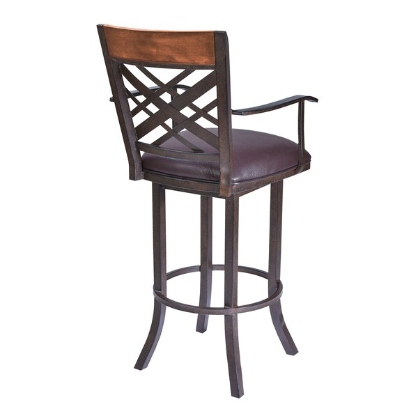 Armen Living Tahiti 30" Arm Barstool in Auburn Bay finish with Brown Pu upholstery - LCTA30ARBABR
