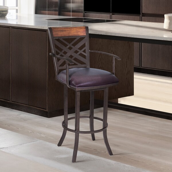 Armen Living Tahiti 30" Arm Barstool in Auburn Bay finish with Brown Pu upholstery - LCTA30ARBABR