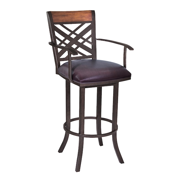 Armen Living Tahiti 30" Arm Barstool in Auburn Bay finish with Brown Pu upholstery - LCTA30ARBABR
