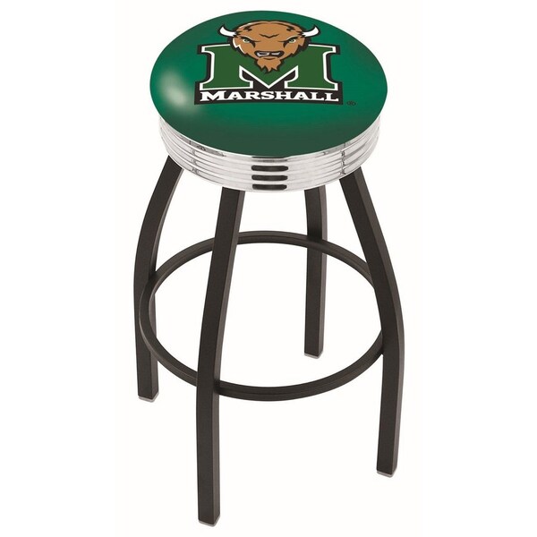 Holland Bar Stool Co 25" Blk Wrinkle Marshall Swivel Bar Stool, Chrome Ring - L8B3C25MRSHLL