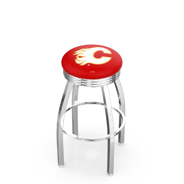 Holland Bar Stool Co 30" Chrome Calgary Flames Swivel Bar Stool, Accent Ring - L8C3C30CALFLA