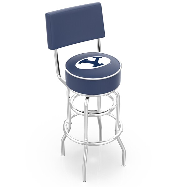 Holland Bar Stool Co 30" Chrome 2-Ring Brigham Young Swivel Bar Stool, Back - L7C430BRIGYN
