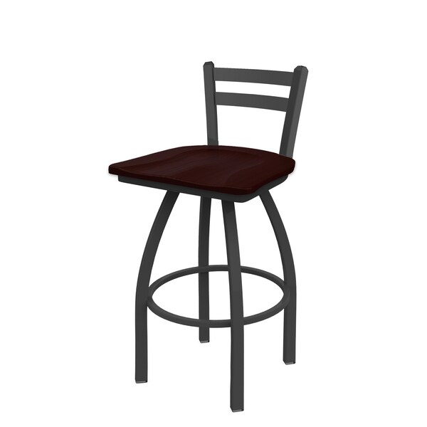 Holland Bar Stool Co 30" Low Back Swivel Bar Stool, Pewter Finish, Dark Cherry Oak Seat - 41130PWDCOAK