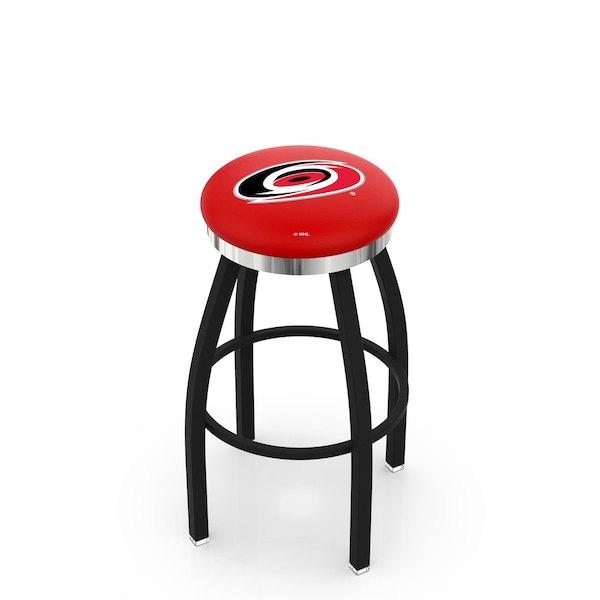 Holland Bar Stool Co 25" Blk Wrinkle Carolina Hurricanes Swivel Bar Stool, Chrome Ring - L8B2C25CARHUR