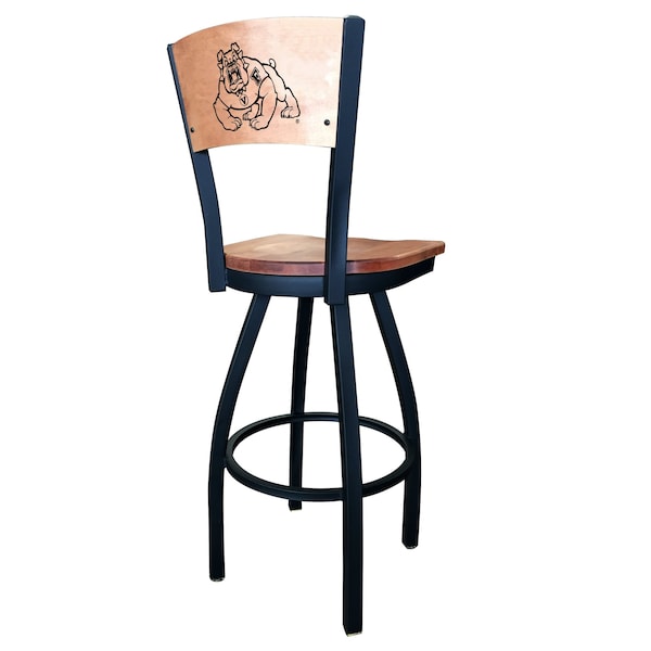 Holland Bar Stool Co 25" Blk Wrinkle Fresno State Swivel Bar Stool, Laser Engraved Back - L03825BWMEDMPLAFRESSTMEDMPL