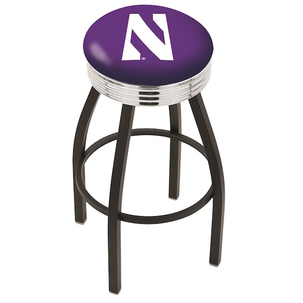 Holland Bar Stool Co 25" Blk Wrinkle Northwestern Swivel Bar Stool, Chrome Ring - L8B3C25NTHWST
