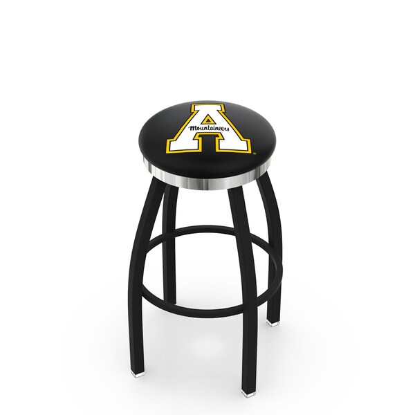 Holland Bar Stool Co 25" Blk Wrinkle Appalachian State Swivel Bar Stool, Chrome Ring - L8B2C25APPSTU