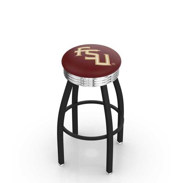 Holland Bar Stool Co 25" Blk Wrinkle Florida State Script Swivel Bar Stool, Chrome Ring - L8B3C25FSU-FS
