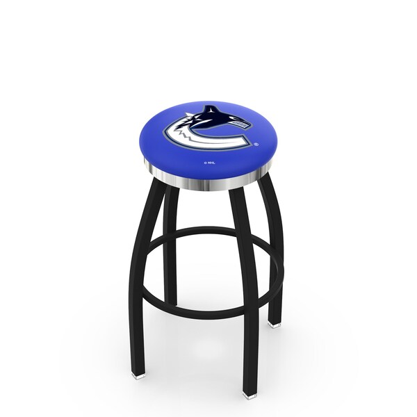 Holland Bar Stool Co 25" Blk Wrinkle Vancouver Canucks Swivel Bar Stool, Chrome Ring - L8B2C25VANCAN