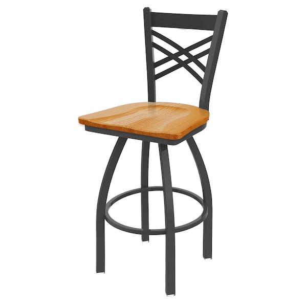 Holland Bar Stool Co 30" Swivel Bar Stool, Pewter Finish, Med Oak Seat - 82030PWMEDOAK