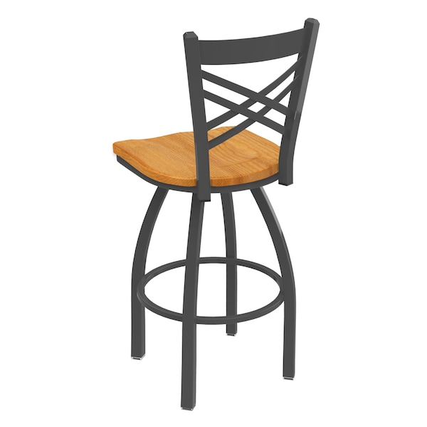 Holland Bar Stool Co 30" Swivel Bar Stool, Pewter Finish, Med Oak Seat - 82030PWMEDOAK