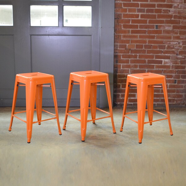 Amerihome Loft Orange 24" Metal Bar Stool, PK3 - BS24ORNG3
