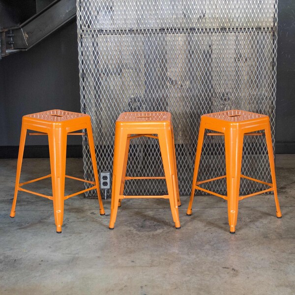 Amerihome Loft Orange 24" Metal Bar Stool, PK3 - BS24ORNG3